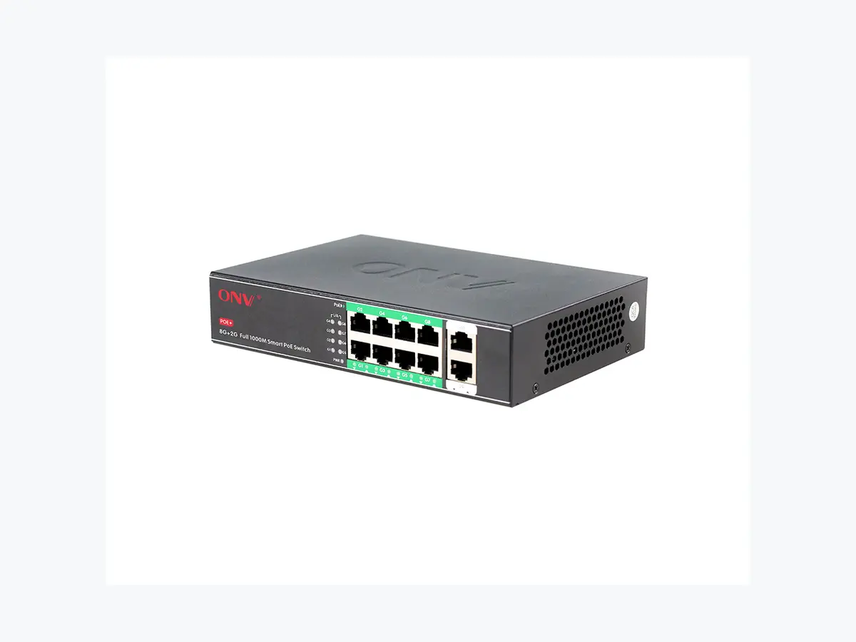 Representative ONV PoE network switch on a neutral background